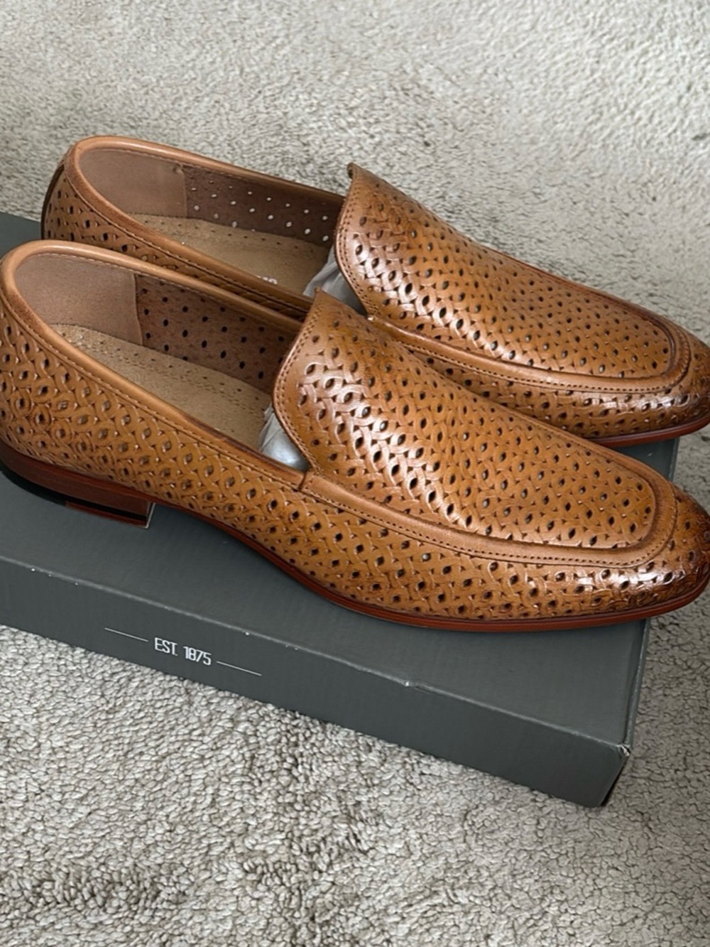 Stacy Adams Cognac Perforated Leather Slip-On Loafers (sz 10)